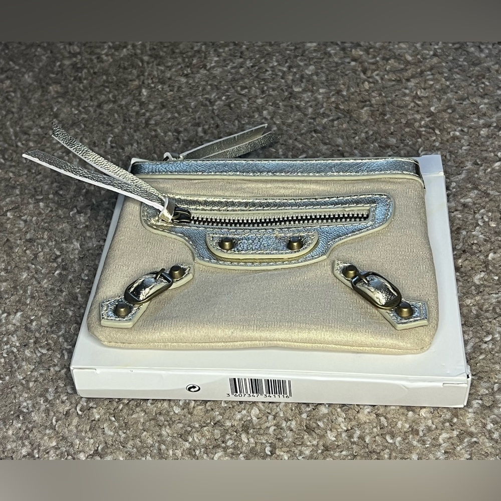 Balenciaga Paris Parfums Gold Pouch Zipper Closure Sparkly Metallic Compliments
